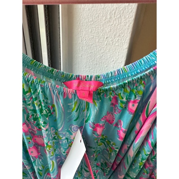 Lilly‎ Pulitzer Odella  Maxi Dress Off Shoulder best fishes  Belted Size S NWTs - Picture 3 of 9